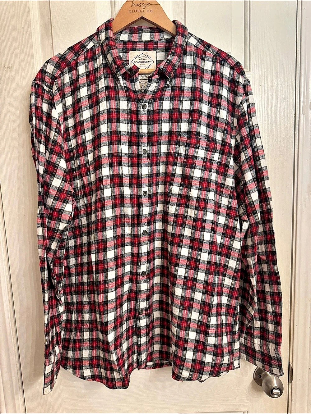 St John's Bay Plaid Cotton Shirt in Red & Black Size XL